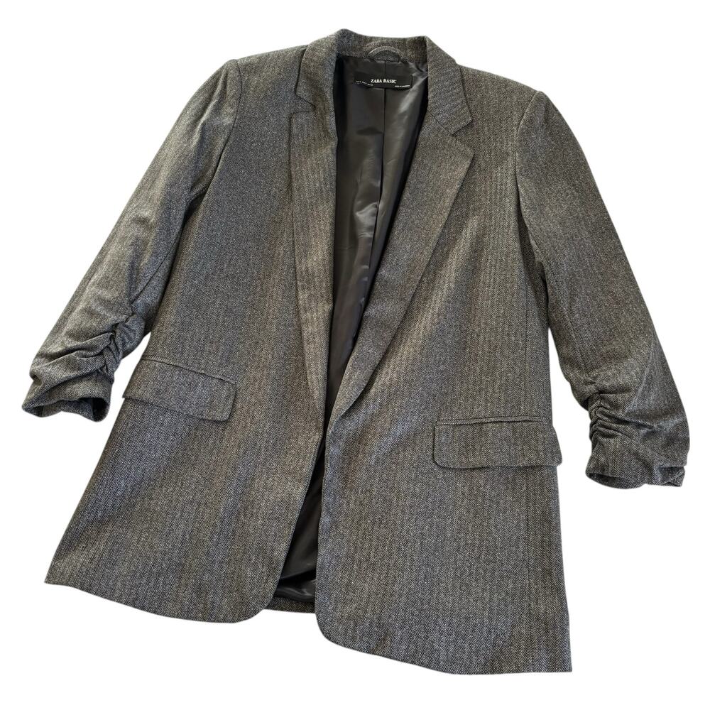 Zara Basic Preppy Gray Herringbone Blazer Jacket … - image 7